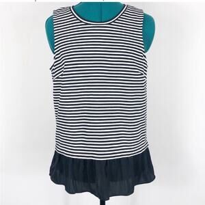 J crew white and navy striped top with flowy hem